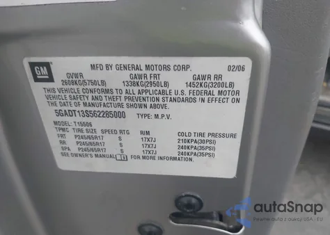 2006 Buick Rainier Cxl из США, поврежденный, VIN 5GADT13S562285000